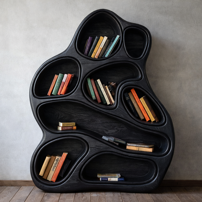 Sculptural Bookshelf – Handmade Solid Wood Shelf for Modern Interiors Main Image
