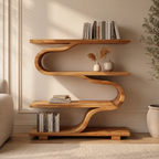S-Shaped Bookcase – Sculptural Solid Wood Shelf for Living Room