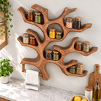 Tree Branch Wood Spice Shelf with Towel Bar