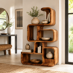 Geometric Bookcase – Solid Wood Display Shelf for Modern Home
