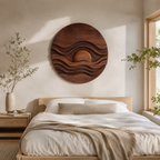 Carved Sunset Waves Wood Wall Art