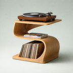 Record Player Stand – Sculptural Solid Wood Stand with Vinyl Storage