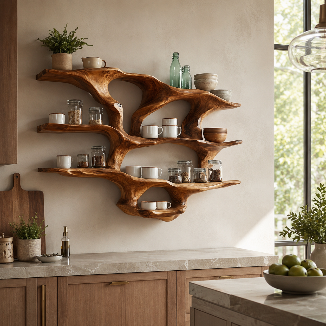 Wall-Mounted Kitchen Shelf – Solid Wood Organizer Shelf for Kitchen Decor