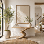Sculptural Console Table – Solid Wood Curved Base Table for Entryway Decor