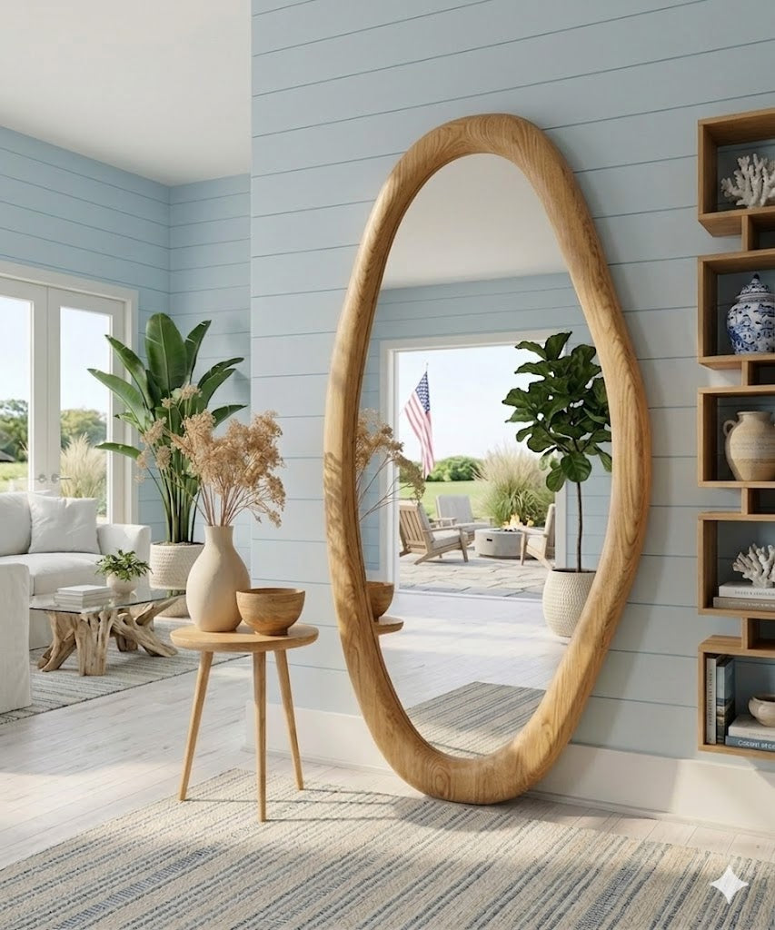 Oval Full Length Mirror – Solid Wood Standing Mirror for Bedroom Decor