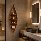 Leaf Wood Bathroom Shelf – Solid Wood Wall Mounted Display Shelf for Bathroom Decor