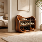 Curved Wood Shoe Rack – Solid Wood Entryway Shoe Storage Shelf for Home Decor