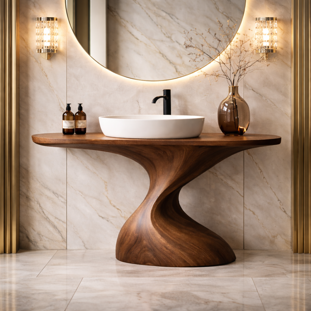 Tree Trunk Bathroom Vanity – Solid Wood Countertop Vanity for Bathroom Decor