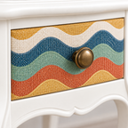 Vintage Curved Leg Nightstand with Patterned Drawer