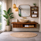 Bathroom Vanity – Modern Wooden Vanity with Mirror and Floating Shelves