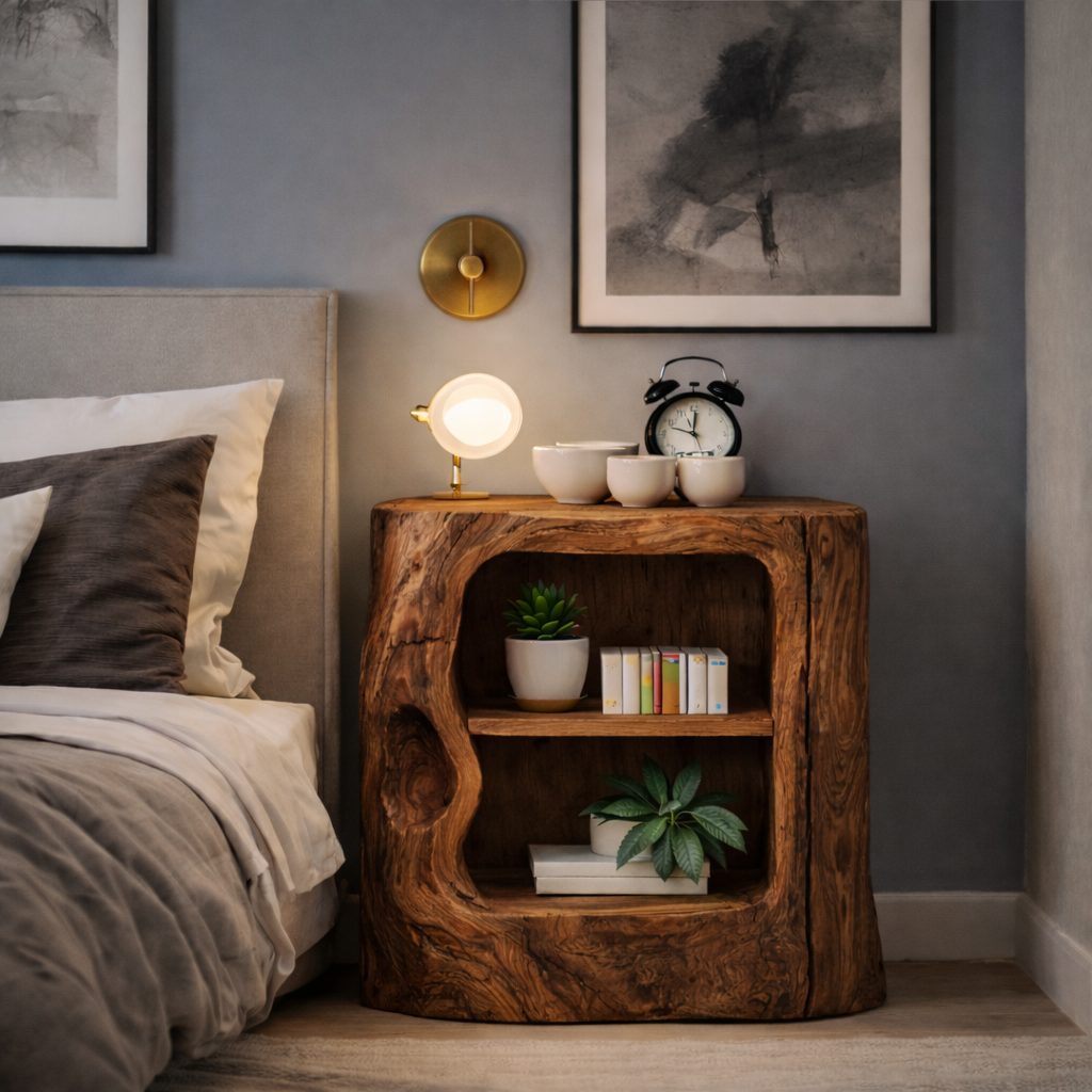 Solid Wood Nightstand – Modern Natural Bedside Table