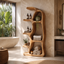 Sculptural Wood Bathroom Shelf – Solid Wood Freestanding Towel Storage Rack for Bathroom Decor