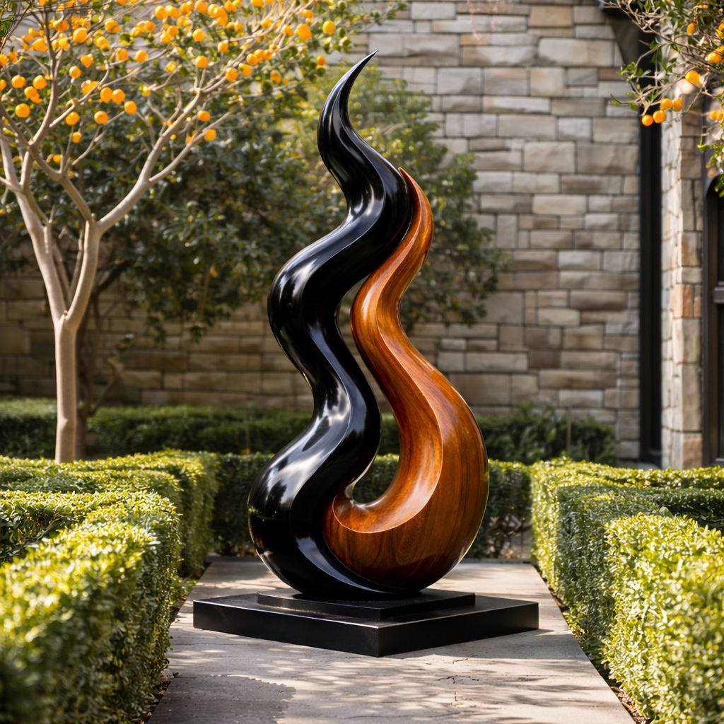 Wooden Outdoor Sculpture – Modern Natural Art Decor