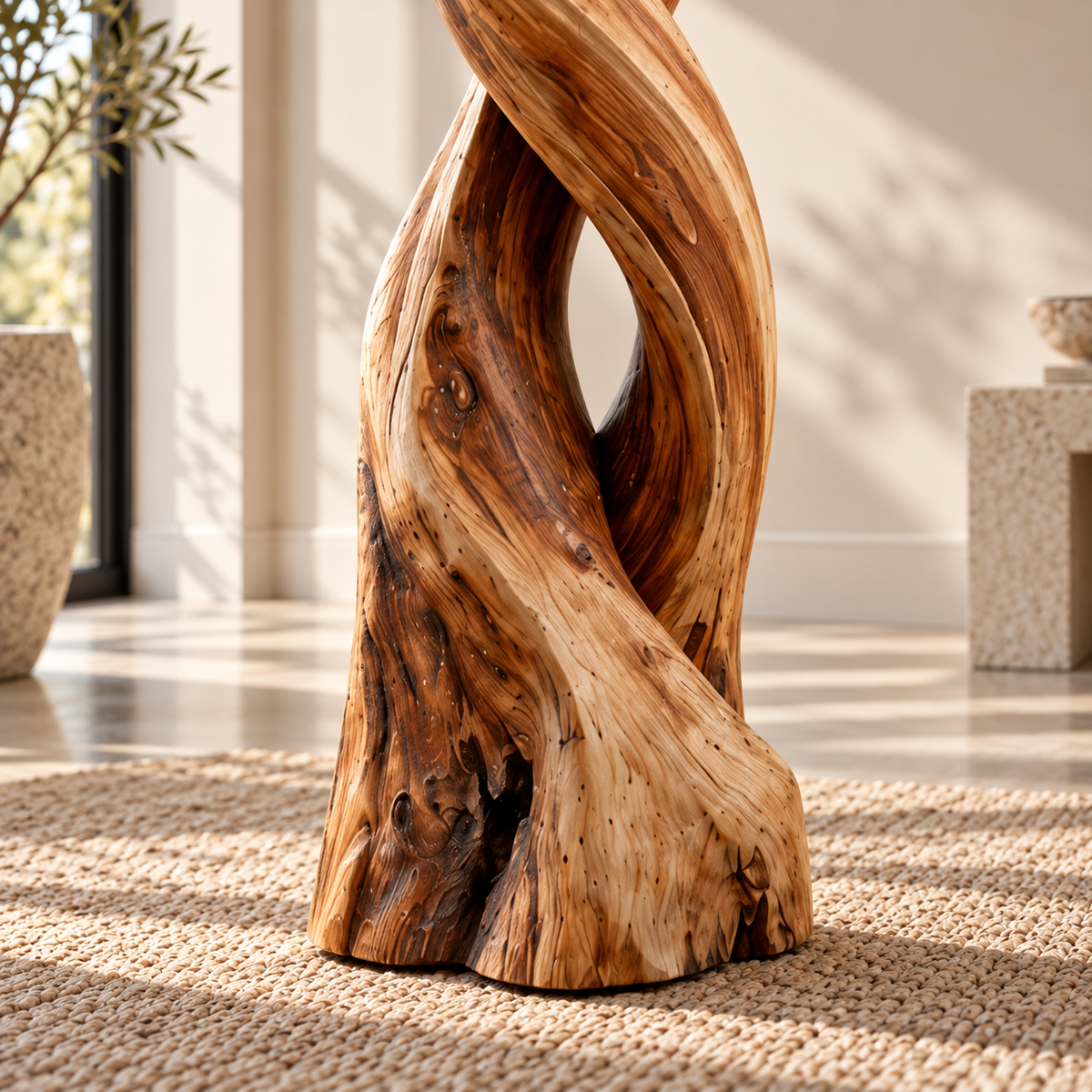 Twisted Spiral Wood Floor Lamp