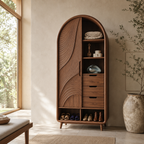 Arched Wood Wardrobe – Solid Wood Carved Storage Cabinet for Bedroom Decor