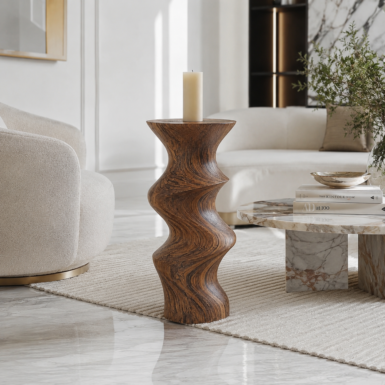 Twisted Wood Candle Holder – Solid Wood Sculptural Candle Stand for Living Room Decor