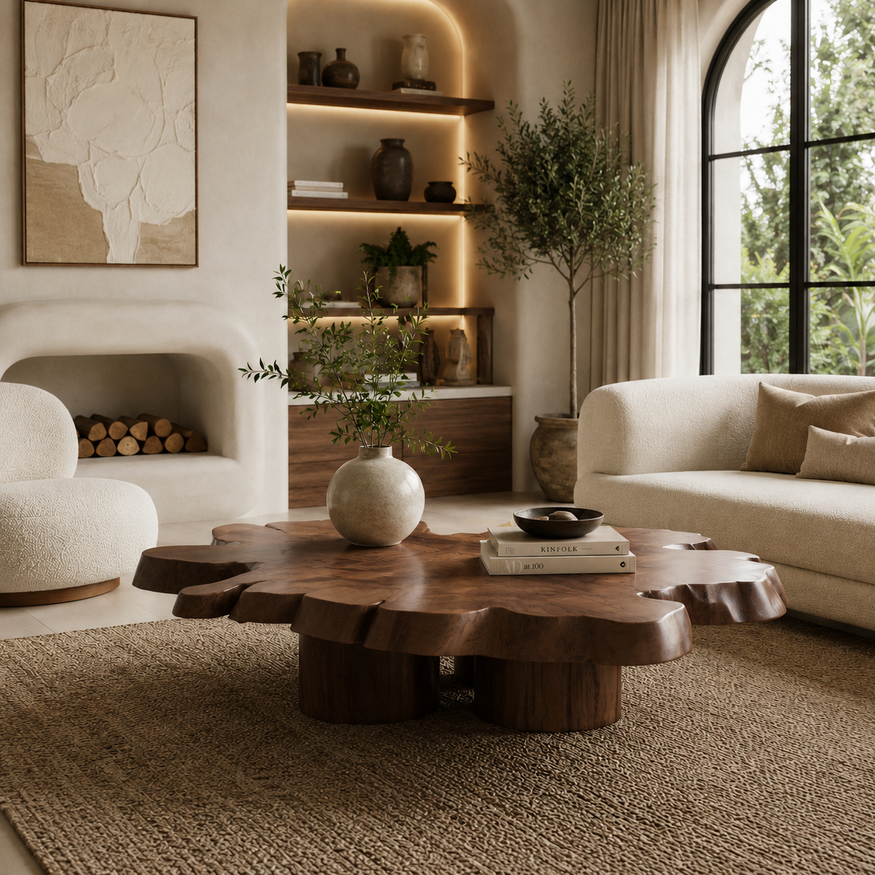 Tree Stump Coffee Table – Solid Wood Rustic Table for Living Room Decor