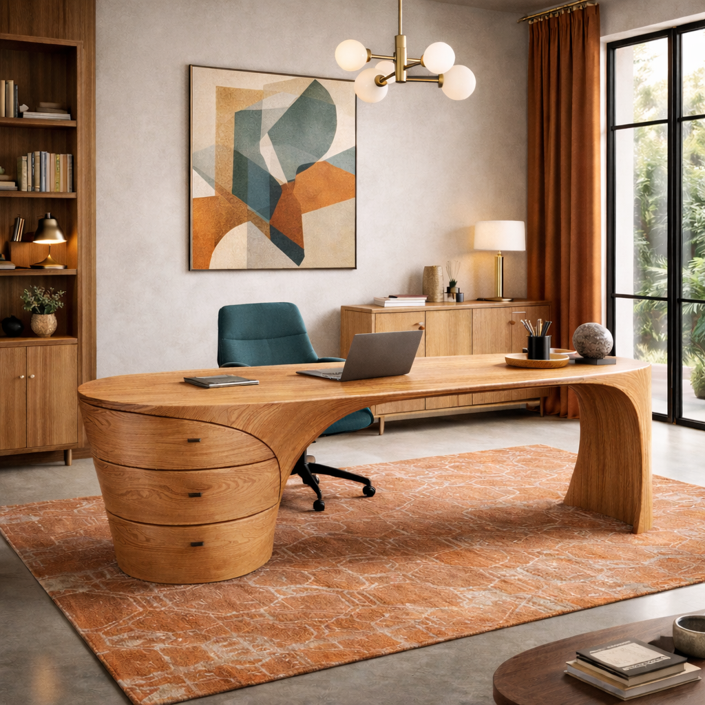 Sculptural Desk – Handmade Solid Wood Desk for Executive Office