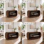 Curved Wood Bar Cabinet – Solid Wood Wine Storage Cabinet with Glass Holder for Living Room Decor