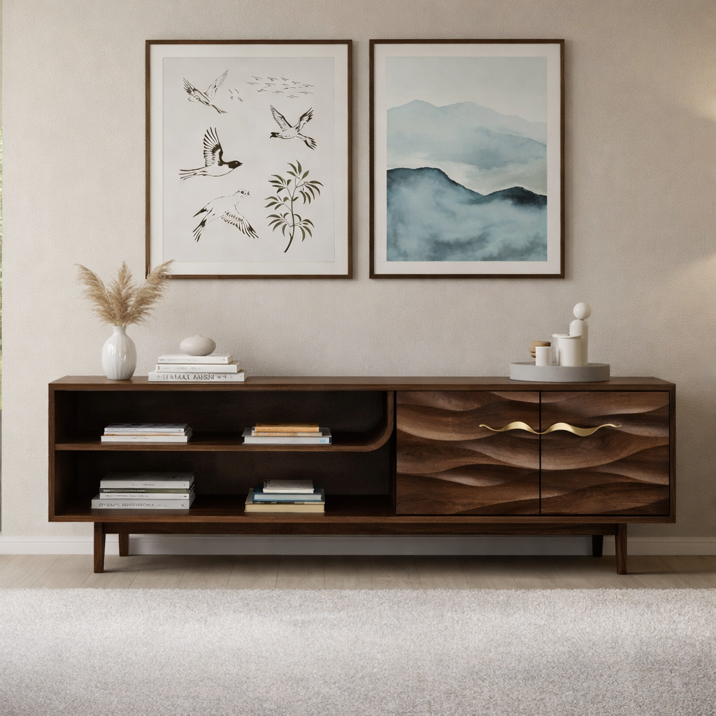 Solid Wood TV Stand – Modern Natural Media Console