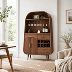 Arched Wood Bar Cabinet – Solid Wood Wine Storage Cabinet for Living Room Decor