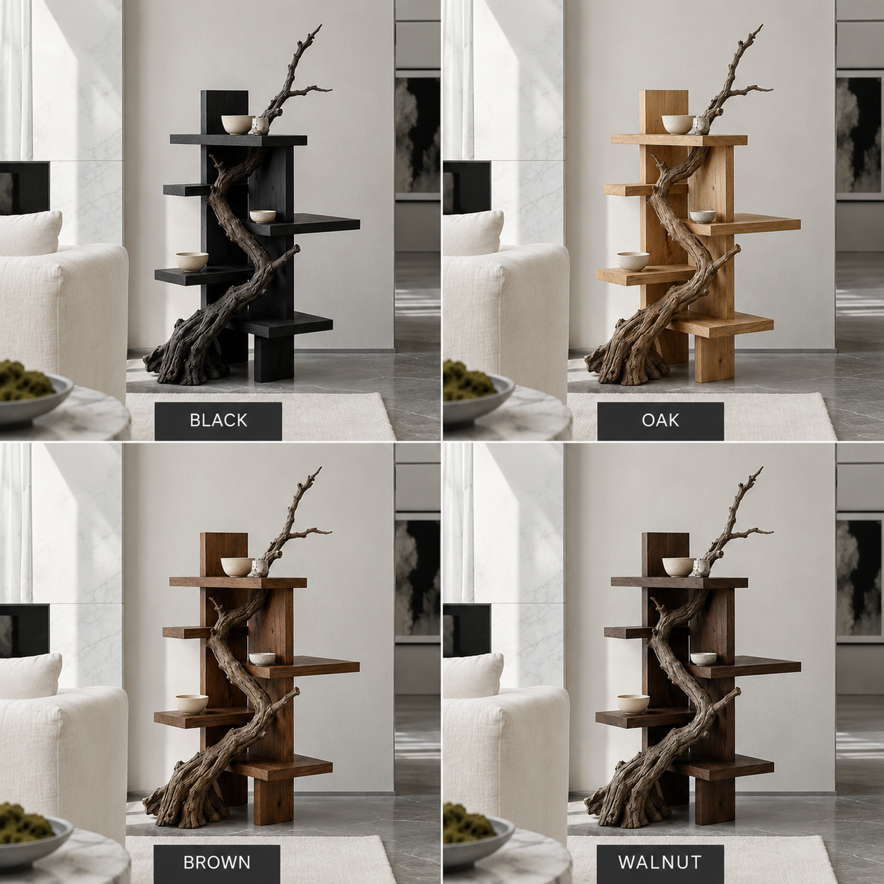 Branch Wood Display Shelf – Solid Wood Standing Shelf with Natural Driftwood Accent
