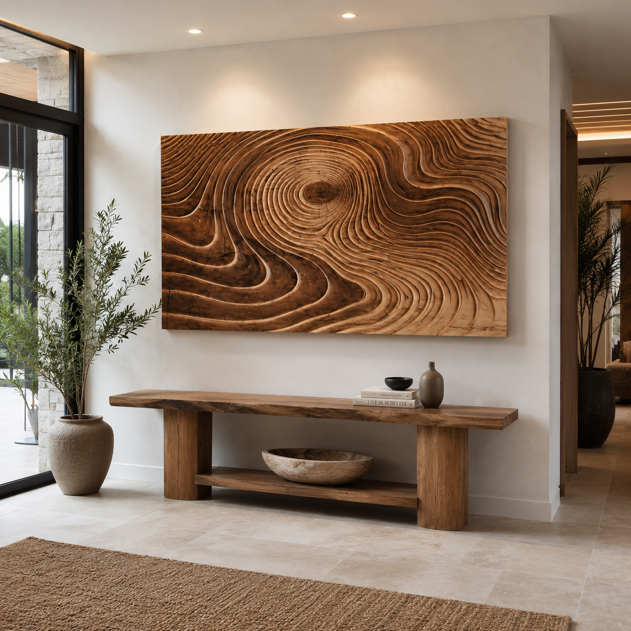 Tree Ring Wood Wall Art – Solid Wood Carved Wall Decor for Living Room Decor