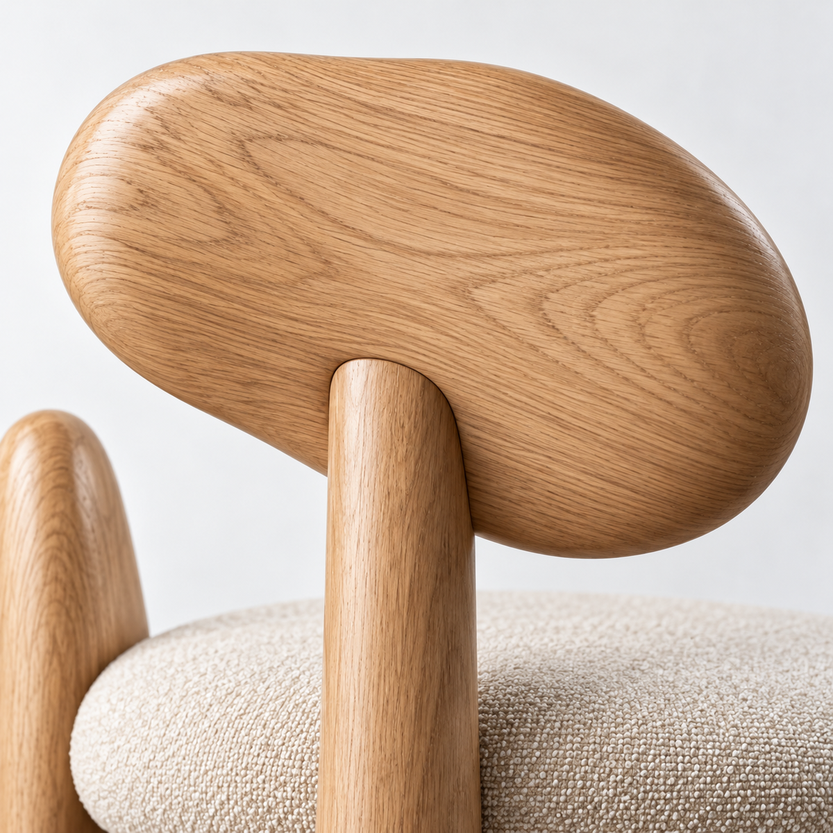 Sculptural Wood Back Bouclé Accent Chair