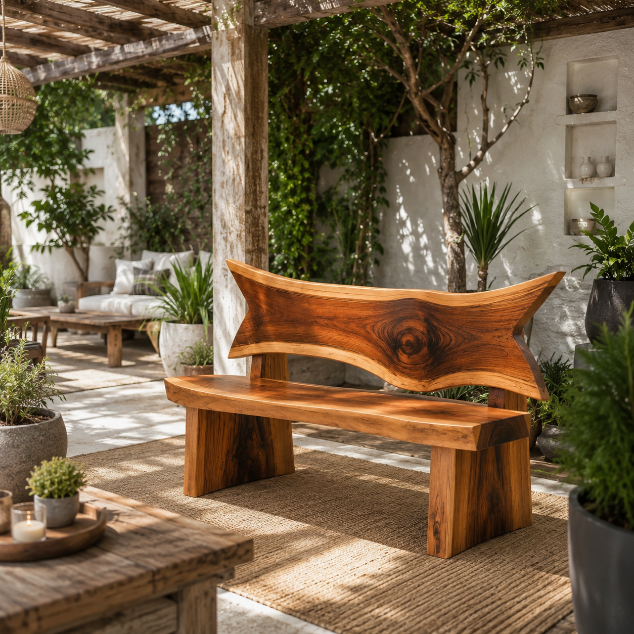 Live Edge Wood Outdoor Bench – Solid Wood Garden Bench for Patio Decor