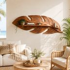 Leaf Wood Wall Shelf – Solid Wood Floating Display Shelf for Living Room Decor