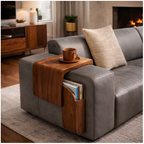 Sofa Armrest Side Table – Solid Wood Table with Storage Pocket