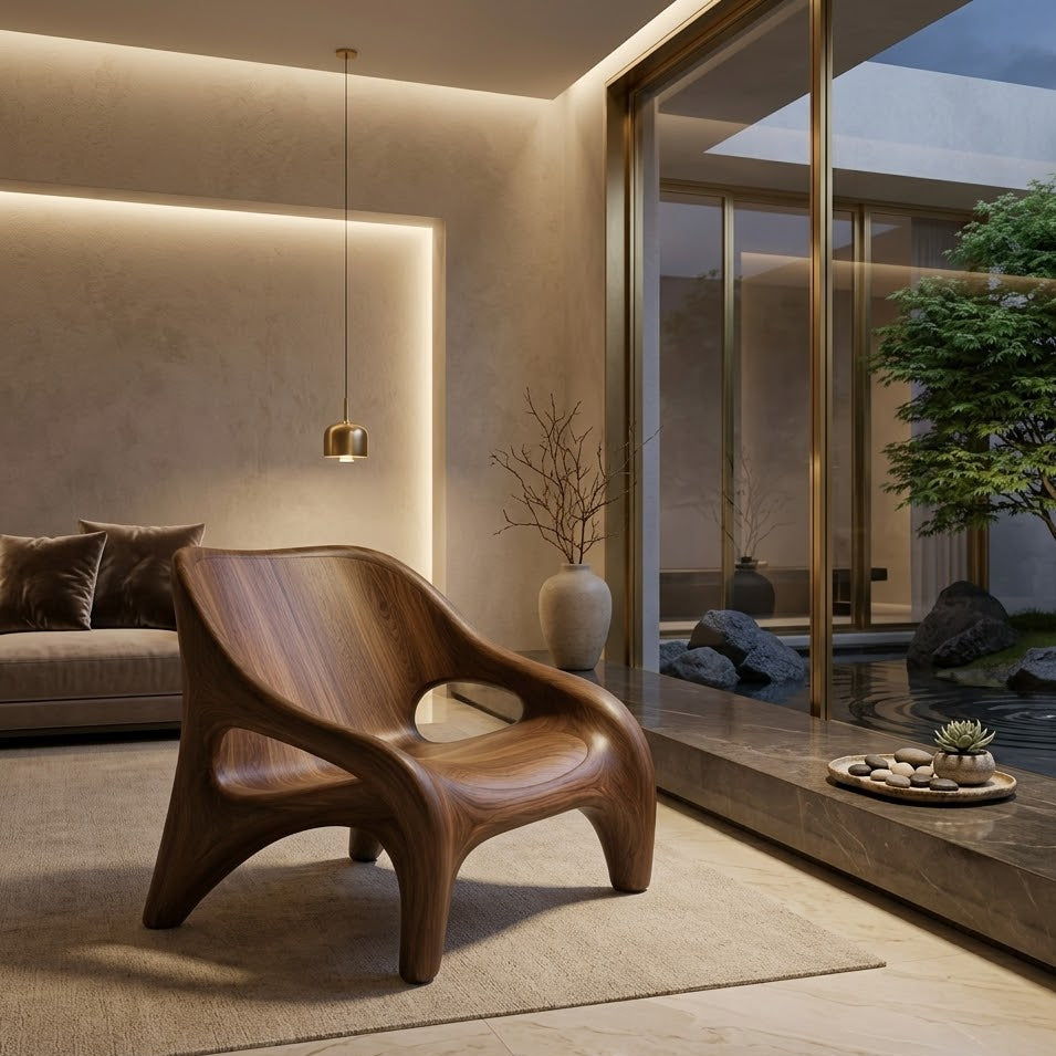 Sculptural Lounge Chair – Solid Wood Accent Chair for Modern Living Room