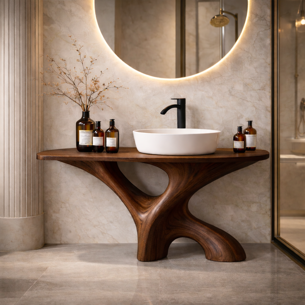 Tree Trunk Bathroom Vanity – Solid Wood Vanity with Countertop for Bathroom Decor
