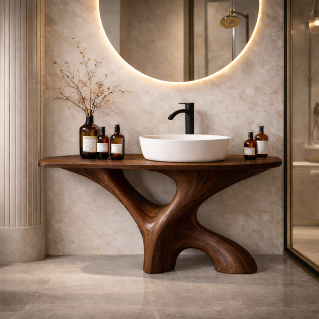 Tree Trunk Bathroom Vanity – Solid Wood Vanity with Countertop for Bathroom Decor Hover Image