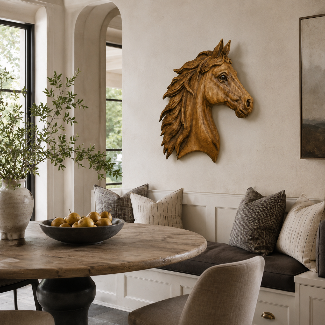 Horse Head Wood Wall Art – Solid Wood 3D Animal Sculpture for Entryway Decor