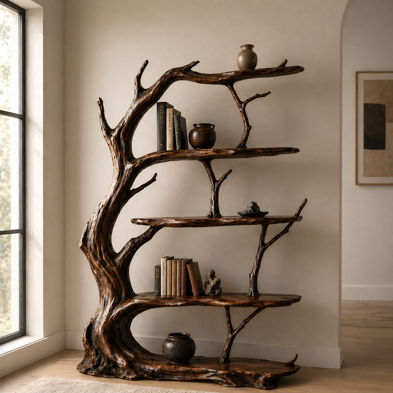 Tree Branch Display Shelf – Solid Wood Decorative Shelf for Rustic Wall Decor