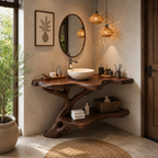 Tree Root Bathroom Vanity Shelf – Handmade Solid Wood Floating Vanity for Organic Luxury Bathrooms