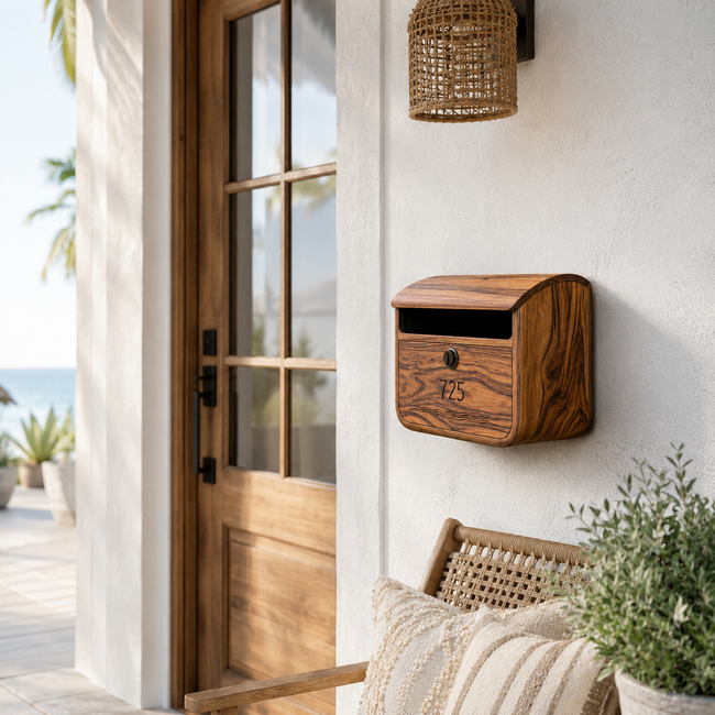 Wood Mailbox – Solid Wood Wall Mounted Mailbox for Outdoor Entryway Decor Main Image