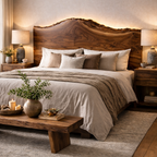Handcrafted Solid Wood Bed with Live Edge Headboard – Luxury Organic Design