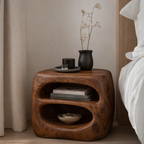 Handcrafted Solid Wood Nightstand – Sculptural Bedside Table with Open Storage