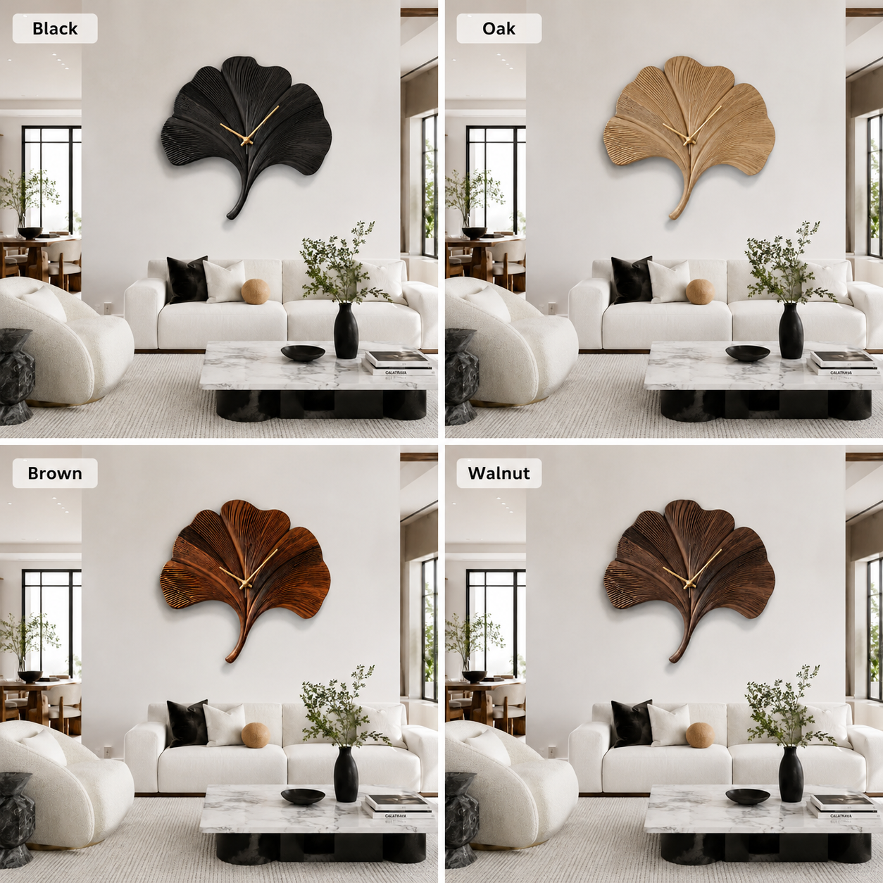 Ginkgo Leaf Wood Wall Clock – Solid Wood Decorative Clock for Living Room Decor