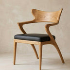Sculptural Dining Chair – Solid Wood Accent Chair with Cushioned Seat