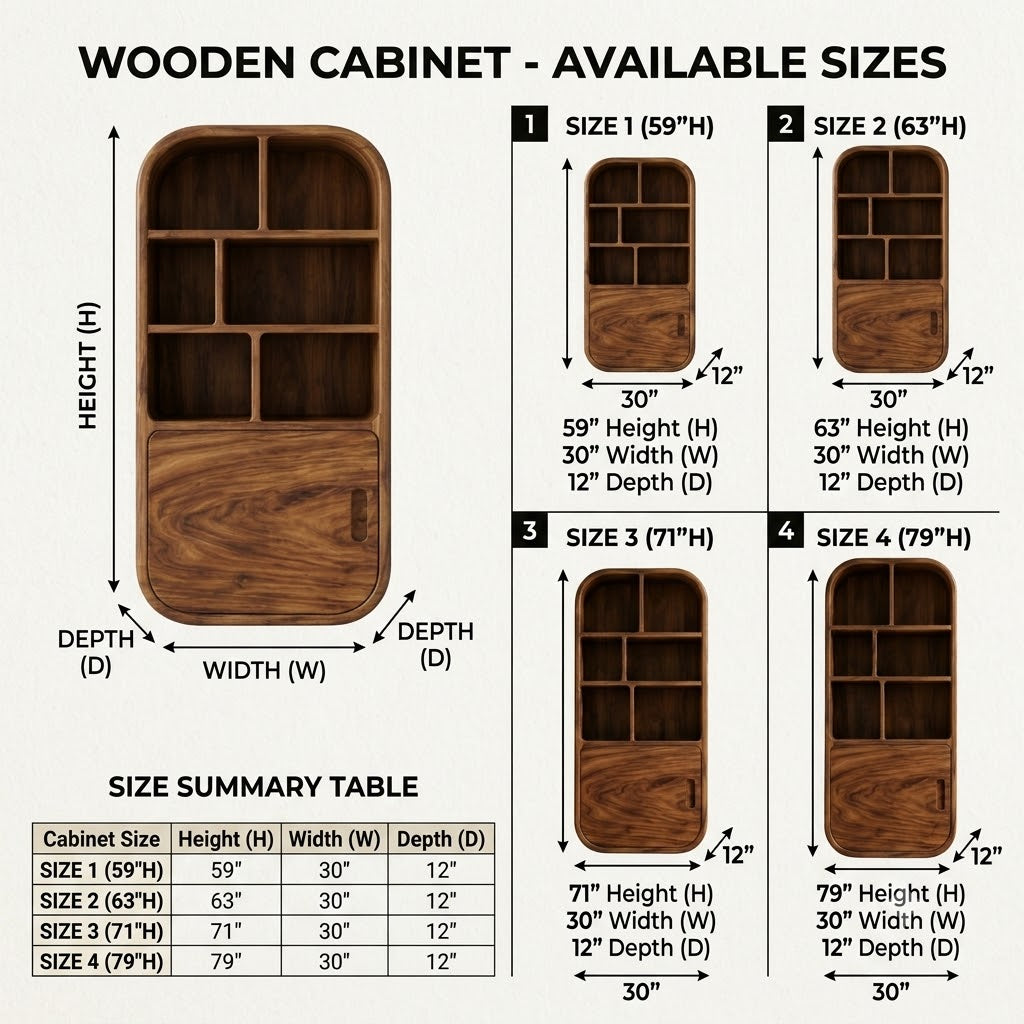 Rounded Wood Bathroom Cabinet – Solid Wood Wall Mounted Storage Cabinet for Bathroom Decor