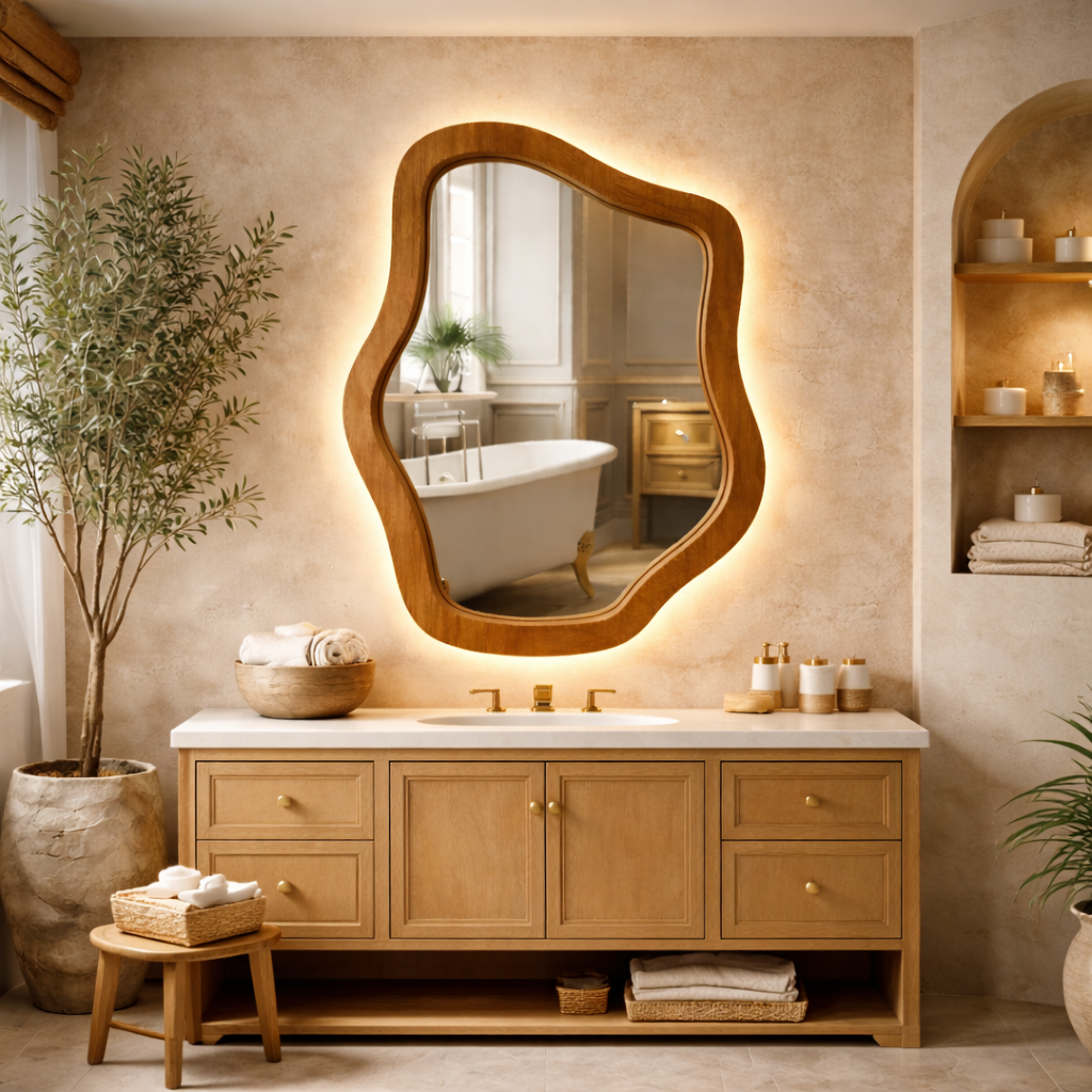 Organic Bathroom Mirror – Solid Wood Wall Mirror for Modern Bathroom Decor