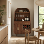 Arched Wood Bar Cabinet – Solid Wood Wine Storage Cabinet for Living Room Decor