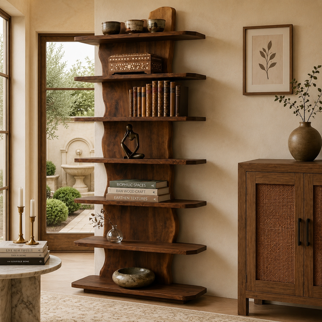 Tall Bookcase – Solid Wood Display Shelf for Living Room Main Image