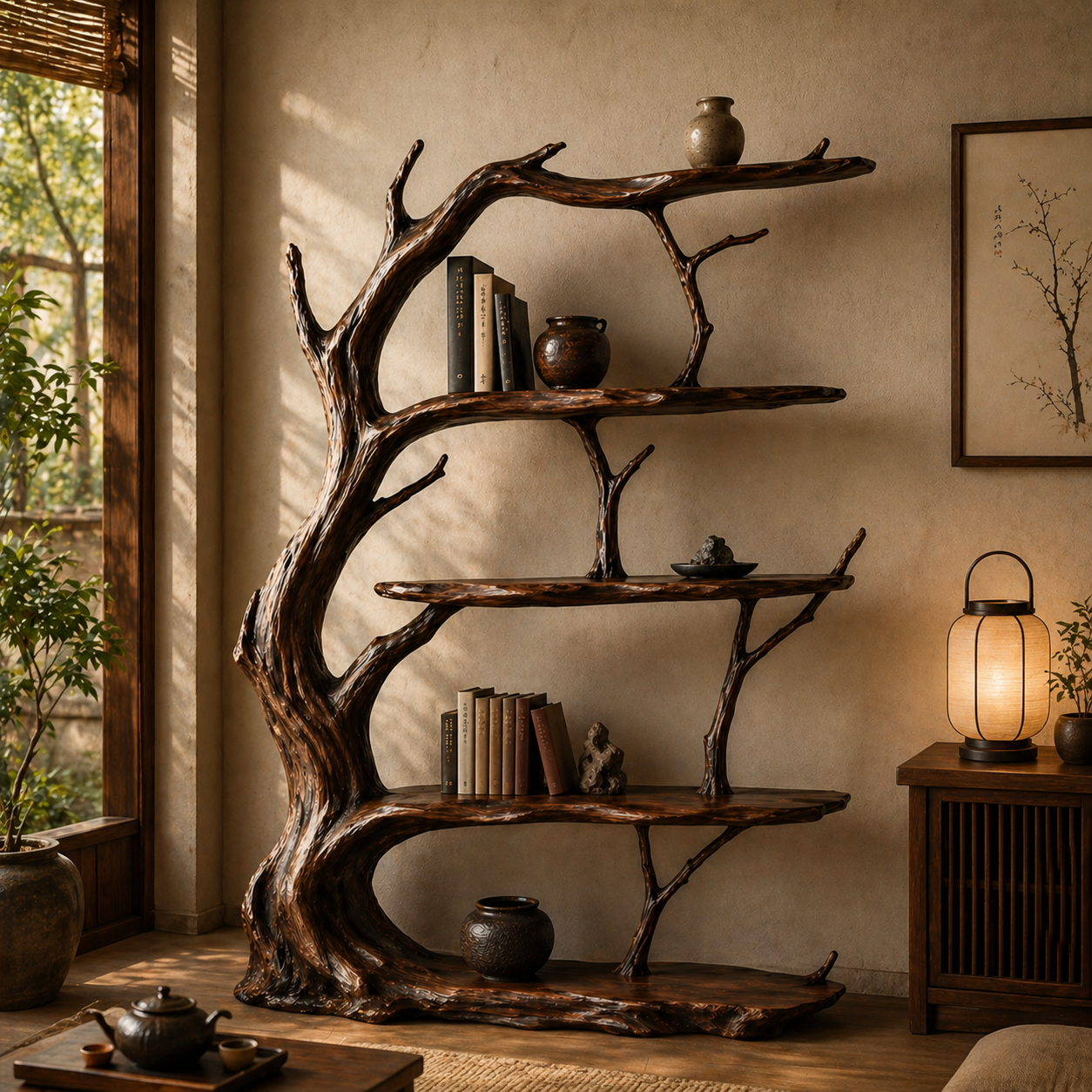 Tree Branch Display Shelf – Solid Wood Decorative Shelf for Rustic Wall Decor