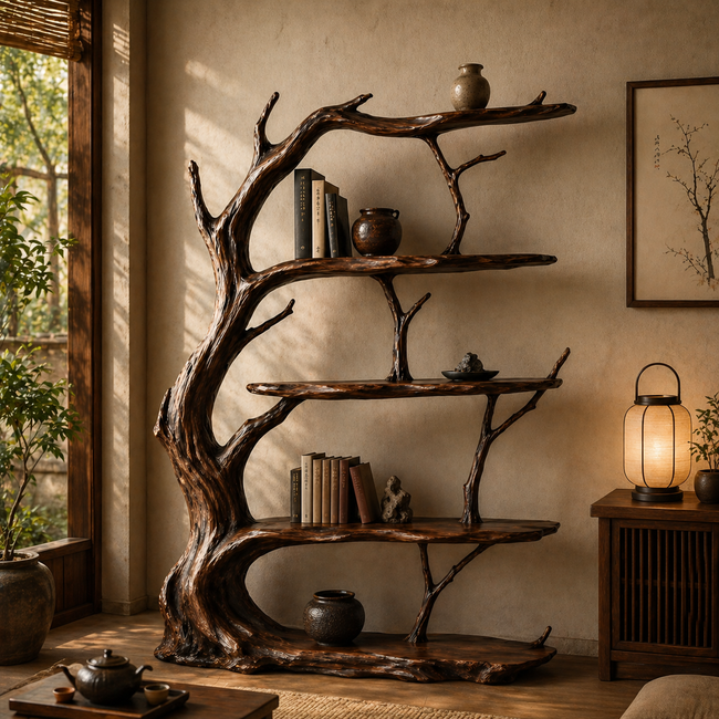 Tree Branch Display Shelf – Solid Wood Decorative Shelf for Rustic Wall Decor Main Image