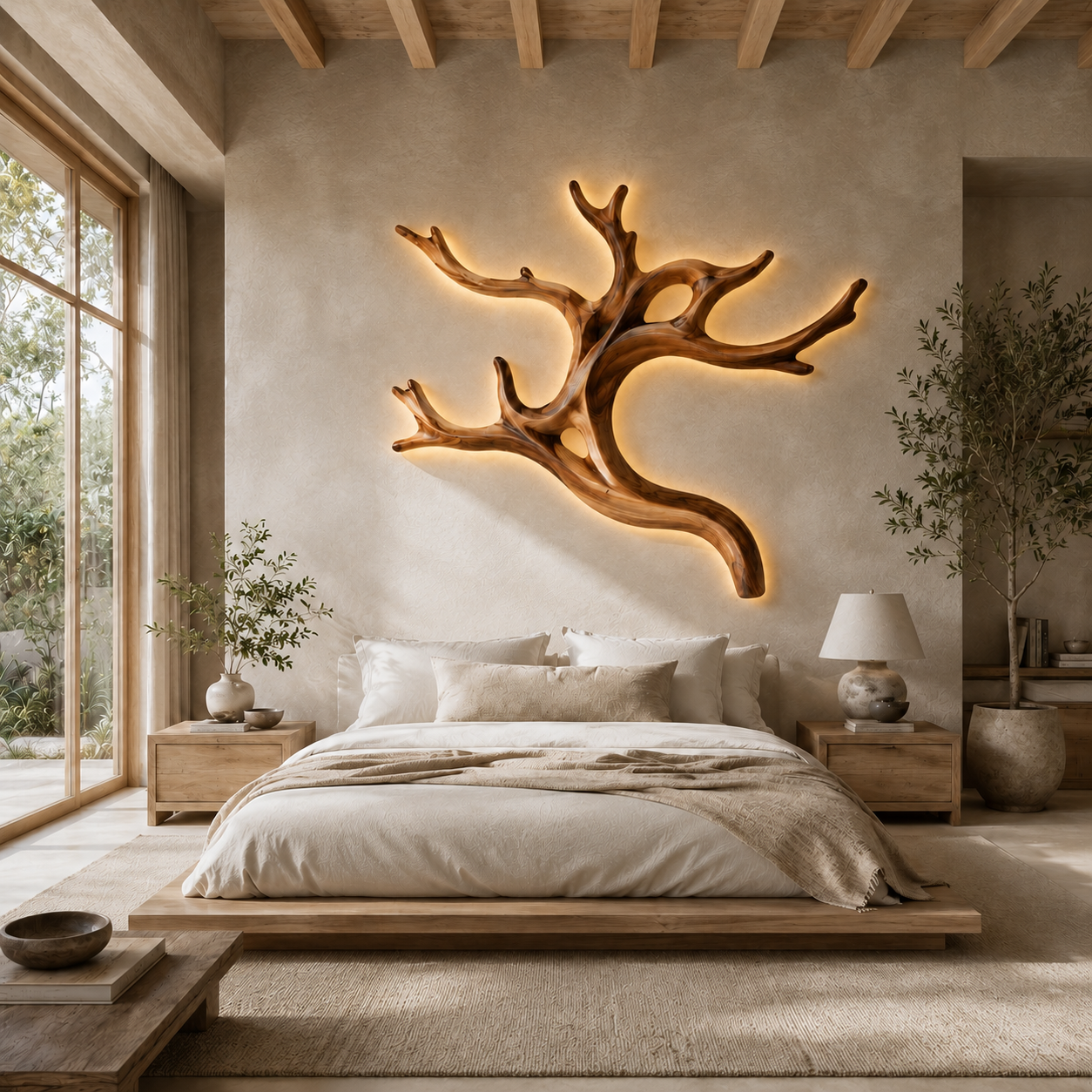 Tree Branch Wood Wall Art – Solid Wood Backlit Wall Decor for Bedroom Decor