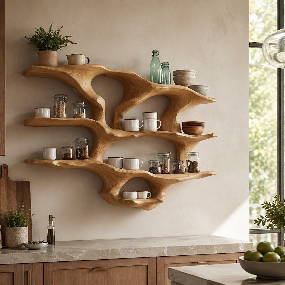 Wall-Mounted Kitchen Shelf – Solid Wood Organizer Shelf for Kitchen Decor